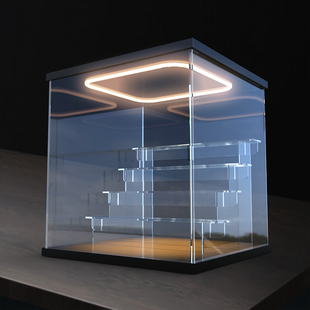 适用可开门回型灯带阶梯盲盒手办积木防尘泡泡玛特亚克力展示盒