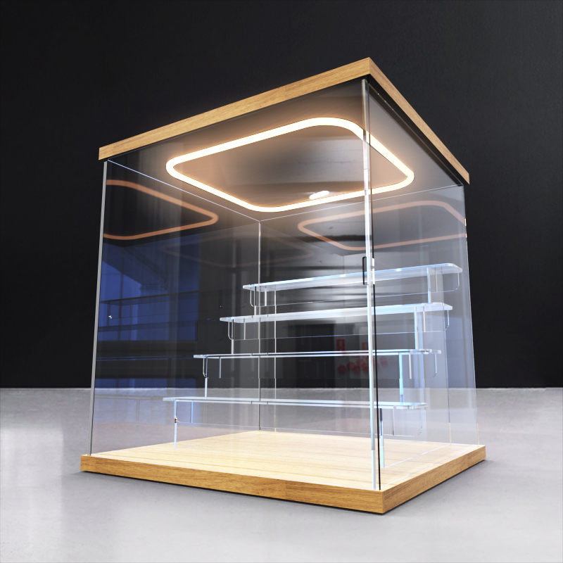 适用泡泡玛特盲盒收纳柜回型灯光展示盒手办玩偶娃娃亚克力防尘罩