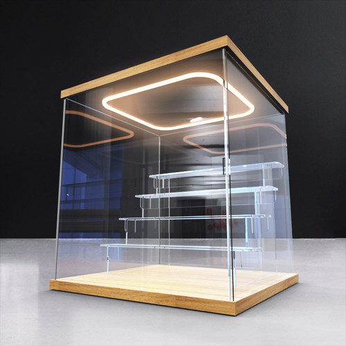 适用泡泡玛特盲盒收纳柜回型灯光展示盒手办玩偶娃娃亚克力防尘罩