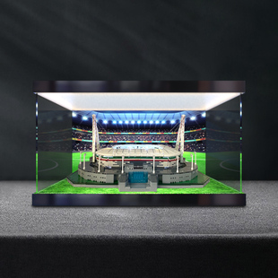 适用咔嗒积木尤文图斯安联竞技球场模型灯箱款亚克力防尘罩收纳盒