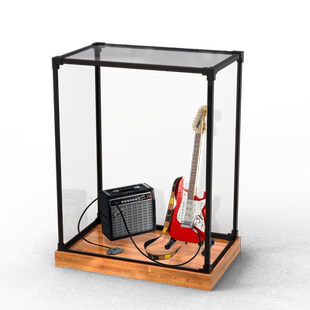 亚克力展示盒适用乐高21329芬达吉他模型 透明防尘罩木纹框收纳盒