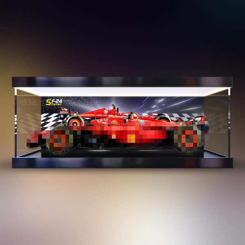 适用42207机械组系列法拉利SF-24赛车透明亚克力灯箱款收纳展示盒