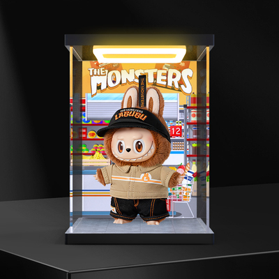 适用 泡泡玛特THE MONSTERS 怪味便利店搪胶毛绒吊卡亚克力收纳盒