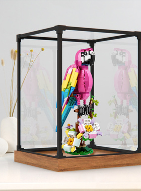 适用乐高31144亚克力展示盒粉色异域鹦鹉积木高清合金边框收纳盒