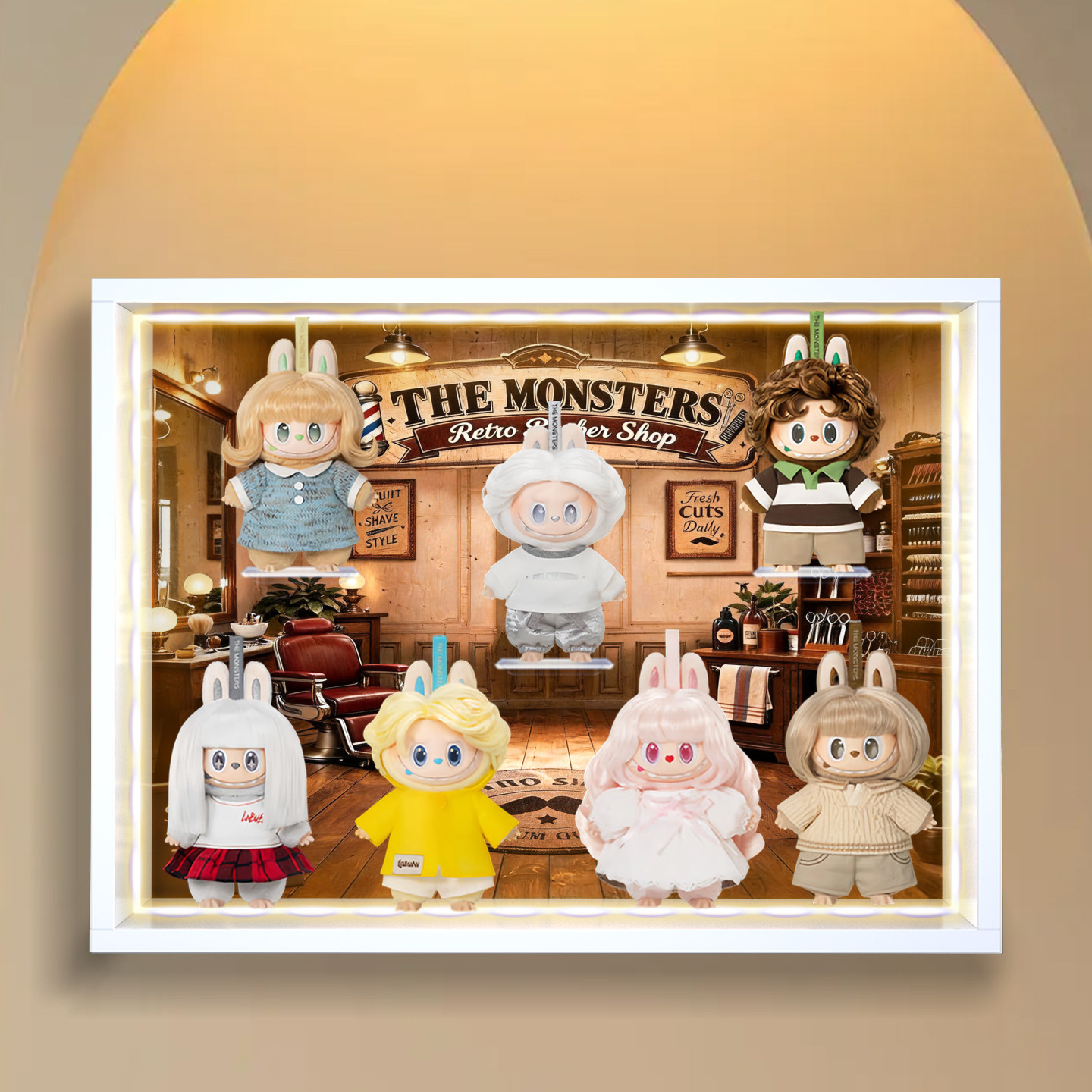 贝格宝适用THEMONSTERS lapupu复古理发店毛绒挂件场景彩绘收纳盒
