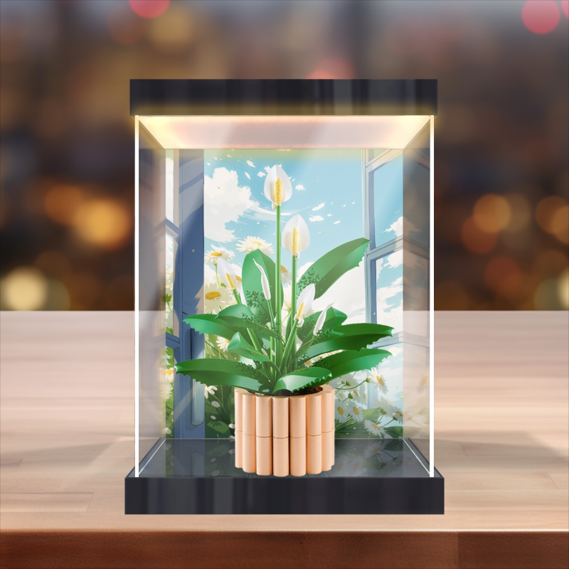 贝格宝适用11504和平百合积木花卉系列积木防尘灯箱亚克力收纳盒