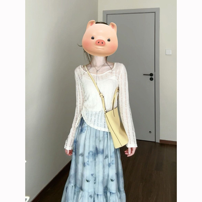 胖mm白色微透长袖T恤女夏