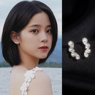 天使之泪耳环韩版欧阳娜娜同款镶钻扇形耳饰气质排钻水滴耳钉女款