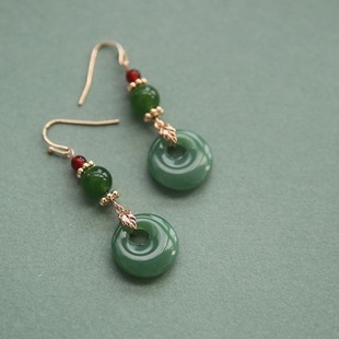 翠环兰亭别院原创设计碧绿平安扣耳环手工汉服旗袍耳坠复古风耳饰