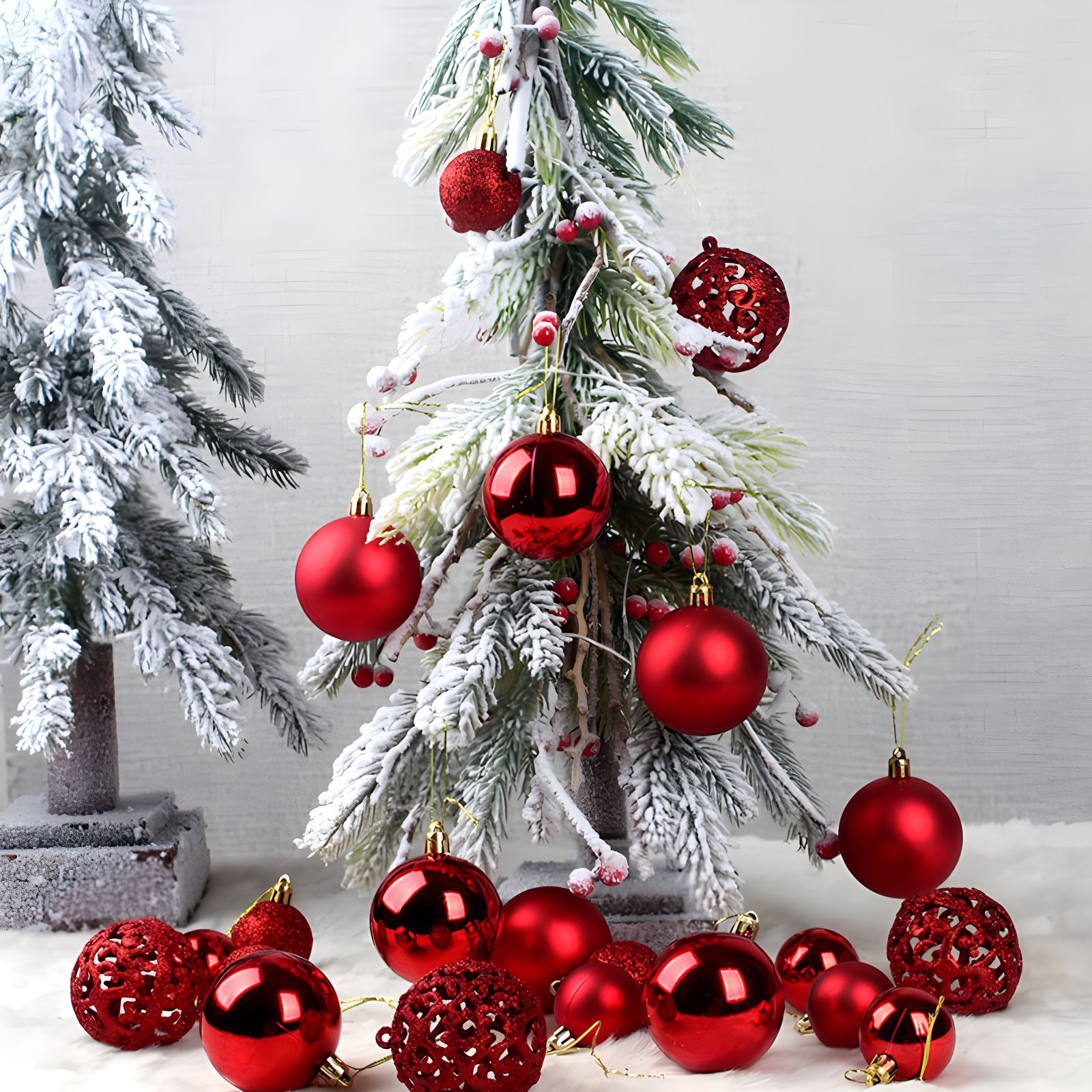 现货 101pcs套装圣诞节装饰品电镀圣诞球树挂件3/4/6cm镂空圣诞球