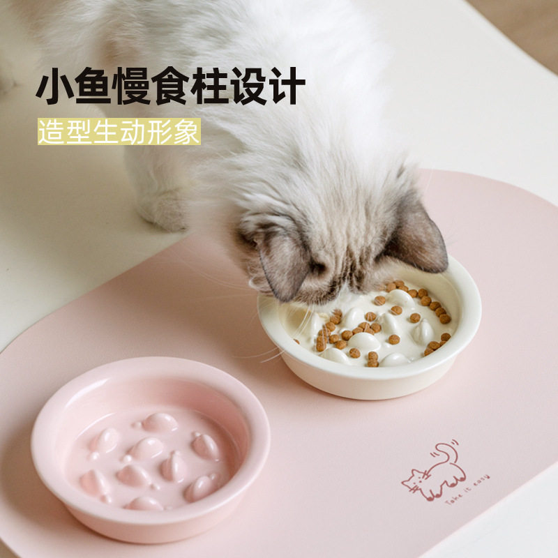 猫碗陶瓷宠物慢食咪餐盆