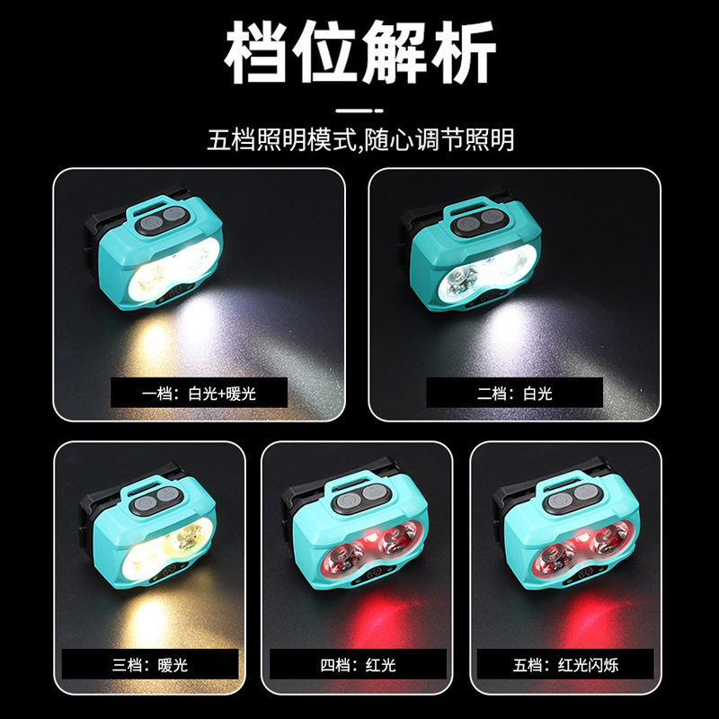 LED头灯智能感应USB充电头戴灯五挡可调夜钓灯供应