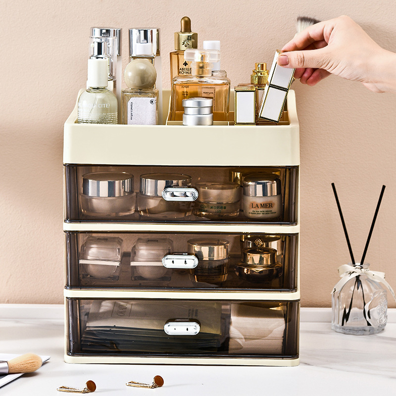化妆品收纳盒桌面抽屉式化妆品口红面膜首饰大容量置物架透明塑料