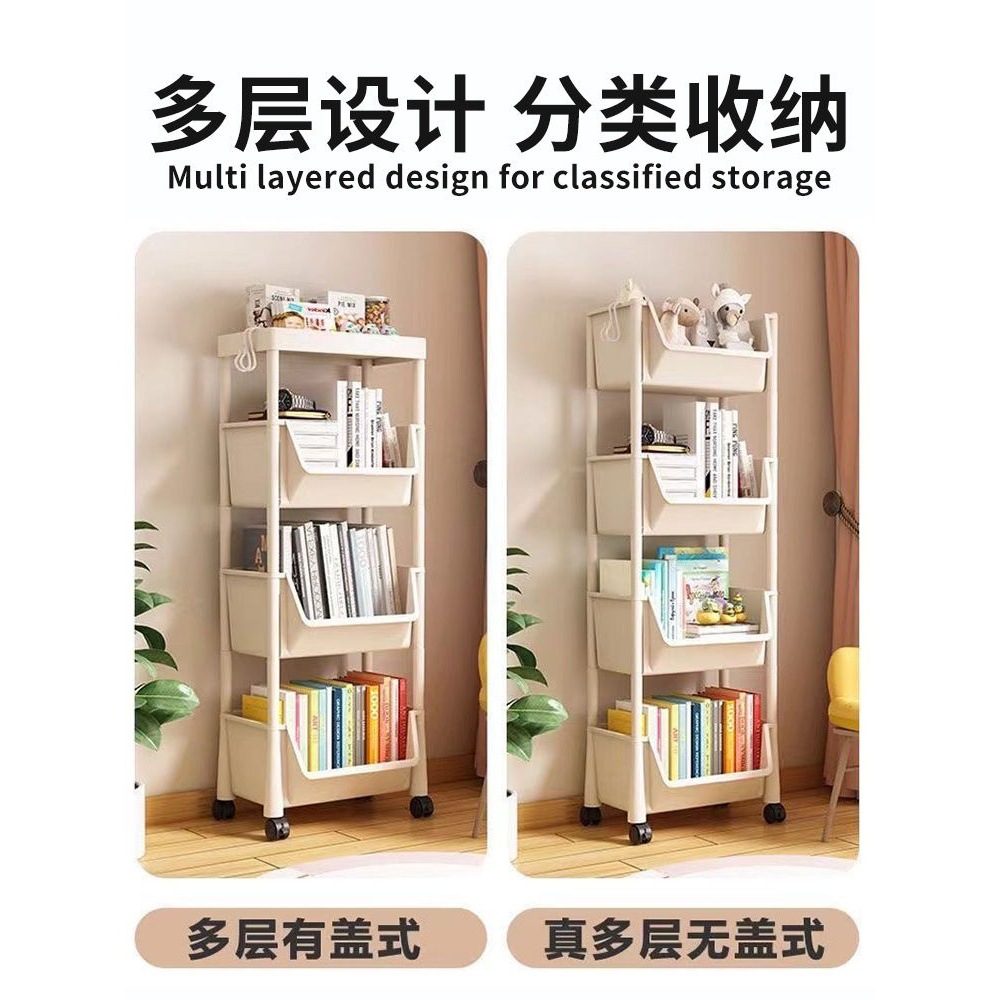 小推车置物架家用零食落地多层客厅收纳书架移动厨房果蔬菜篮架子