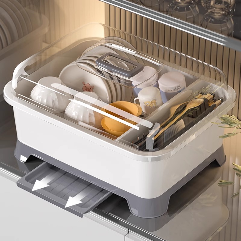 日本碗筷收纳盒带盖带沥水碗柜装碗碟盘餐具厨房碗架置物架放碗箱