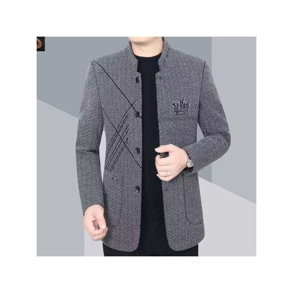 枫藕秋冬薄绒中长款外套立领夹克商务毛呢外套男休闲修身男士a37