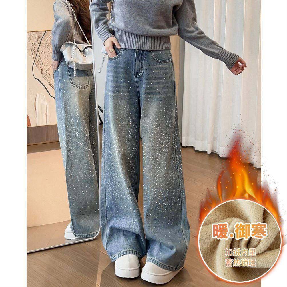 胖大瓜大尺码服饰二号店耀眼星河爆闪满钻设计感小众亮钻阔腿牛仔,女装/女士精品,休闲裤,淘宝优惠券,粉丝福利购,淘宝优惠卷