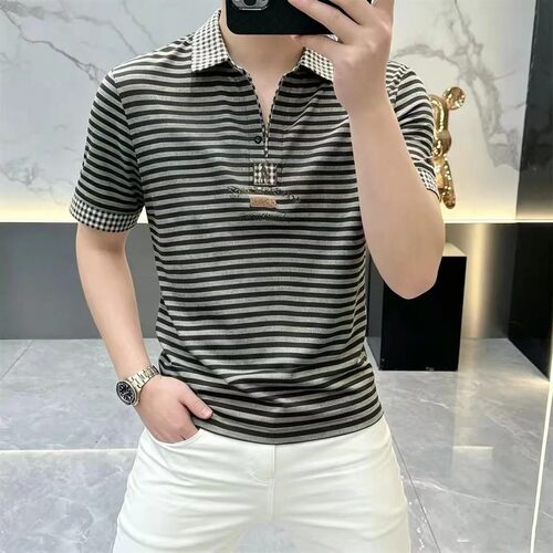 天骏优选百货雪溪男装高档男士夏季轻奢刺绣半拉链短袖POLO衫Ta2