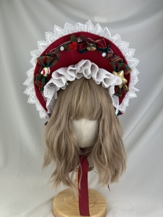 原创手作Lolita圣诞新年波奈特帽bb帽bnt头饰百搭lo头饰发饰配饰