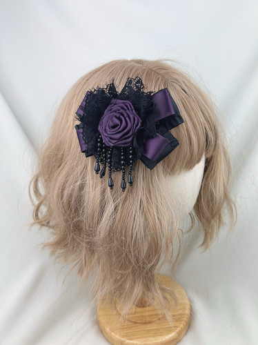 原创Lolita黑金色暗紫色玫瑰花复古发箍发饰发卡KC洛丽塔手作头饰