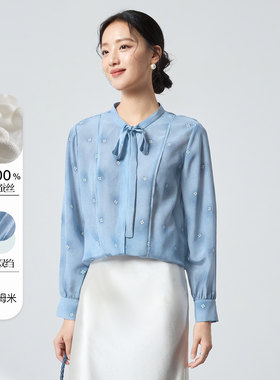 真丝衬衫女中老年多品混搭女装长袖桑蚕丝蝴蝶结轻奢优雅风上衣女