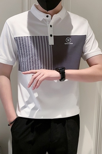 夏季新款潮牌拼接男士polo衫短袖修身刺绣翻领半袖 B261-PL02-P55图片