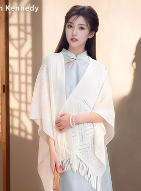 Callin Kennedy披肩女外搭2025新款流苏旗袍外搭披风针织镂空围脖