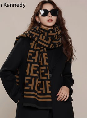 Callin Kennedy围巾女款2025新款冬百搭仿羊绒双面字母围脖