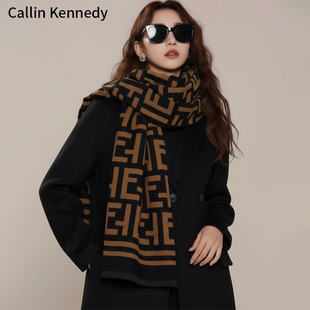 Callin Kennedy围巾女款2025新款冬百搭仿羊绒双面字母围脖