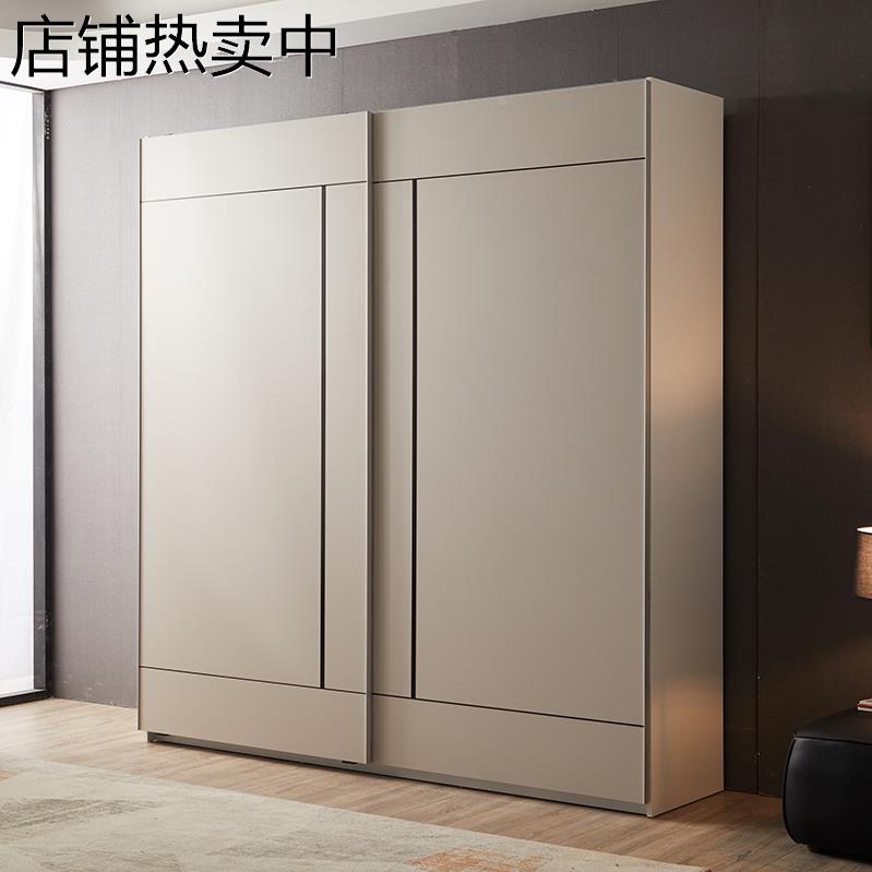 意式极简现代简约北欧衣柜推拉滑动移门衣橱上下静音整体移门衣柜