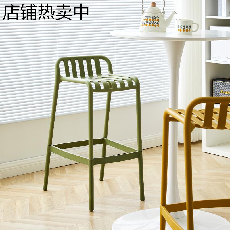 北欧吧台椅现代简约塑料吧椅靠背高脚凳仿铁艺椅家用阳台高椅子