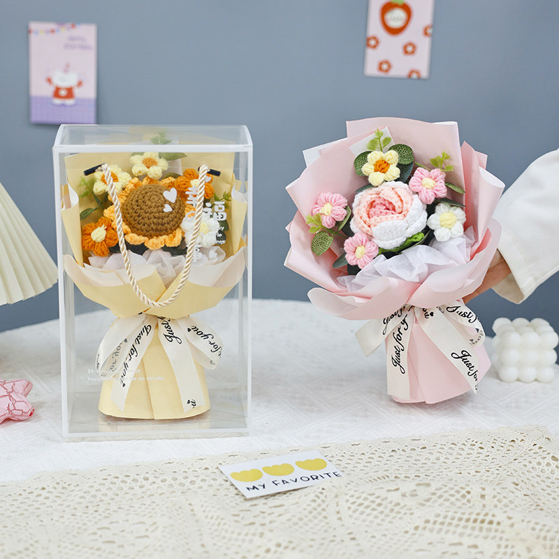 创意手工针织玫瑰毛线花束成品永生花送女闺蜜孩子幼儿园生日礼物