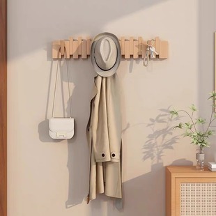 Wood Coat Rack Hanger with Flip-Down Hooks Rustic Wall Cloth