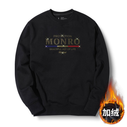 男士卫衣秋冬款保暖宽松上衣服高档字母印花加绒加厚圆领黑色长袖