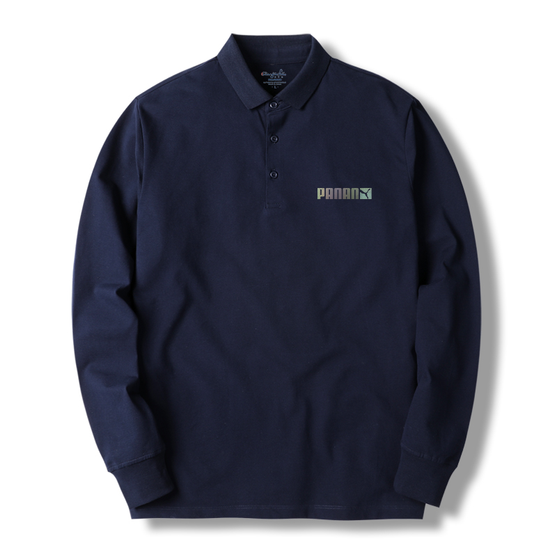 冠军说潮牌2021新款长袖蓝色POLO衫休闲大码渐变马印花翻领上衣男