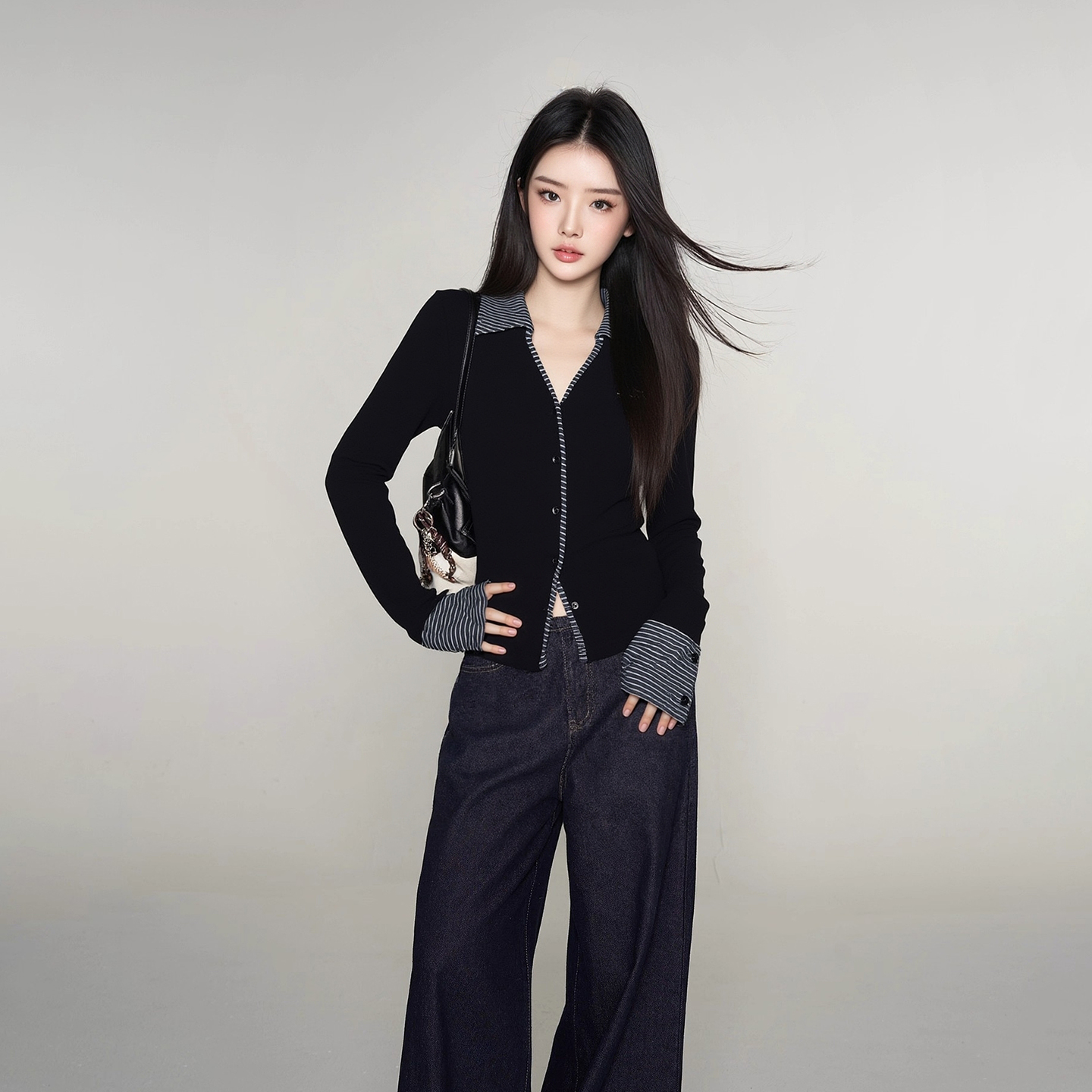 秋冬季新款法式复古假两件针织开衫女设计感小众修身显瘦上衣