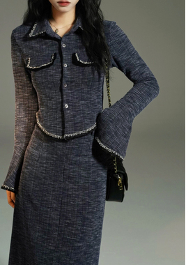 2025秋冬季法式复古两件套黑色收腰显瘦半身裙气质千金风时尚套装