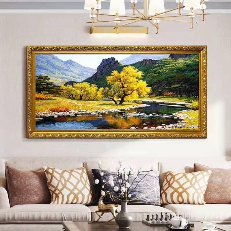 璀璨金秋十字绣黄金满地2022线绣新款客厅卧室大幅山水风景画满绣