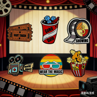 饰品 配饰装 复古电影之夜主题胸针套装 票根爆米花影院周边背包服装