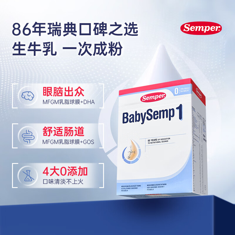 27.8月 semper森宝盒装婴儿配方奶粉1段800g6个月以下新包装
