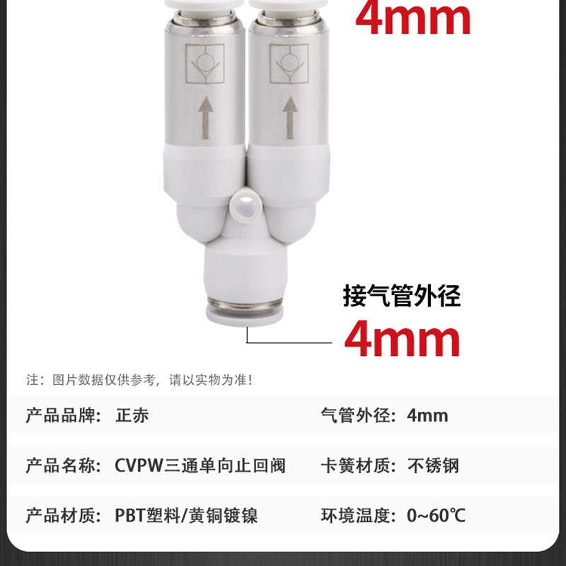 气动气管单向止回阀快插直通SPU弯头SPV三通SPT/W-04/06/08/10/12