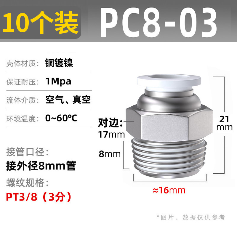 气管快速接头气动快插铜PC8-02螺纹直通快接外丝气动元件配件大全