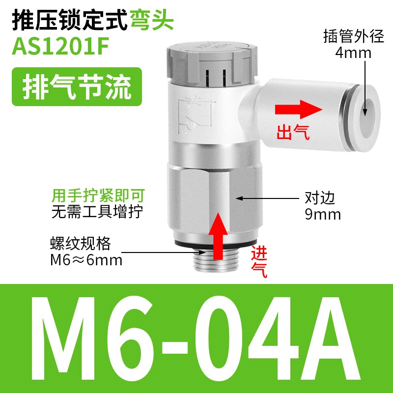 SMC型气缸可调速阀排气节流阀AS1201F-M5-04A气动气管接头01-06SA