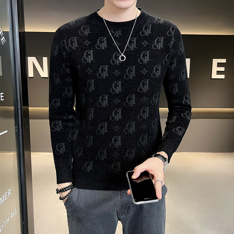 店主风 2022秋新男士套头纯色休闲提花简约打底毛衣B255 M07 P68图片