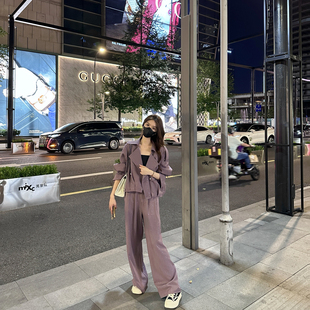 金金宠粉 休闲时尚 春季 24TZ127 宽松上衣女显瘦气质阔腿裤 套装