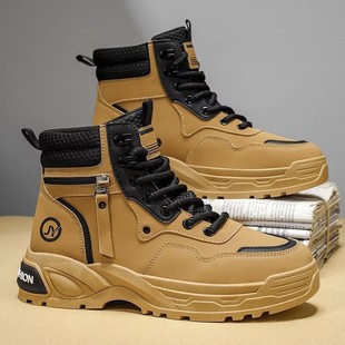 冬季 皮面百搭工装 新款 户外登山鞋 劳a34 厚底马丁靴子男士 立琤男鞋