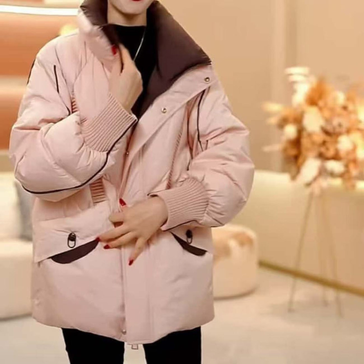 叙烽岚女装短款立领时尚棉服冬季女士加厚保暖棉袄宽松休闲棉a23