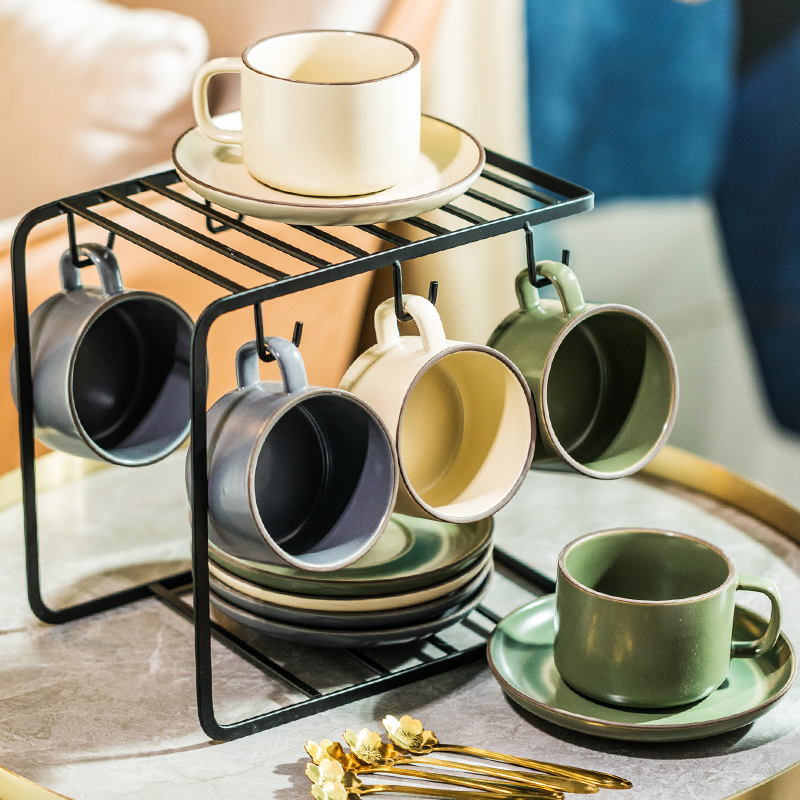 咖啡杯子高档精致女士轻奢高级感陶瓷家用下午茶杯碟套装带杯架勺