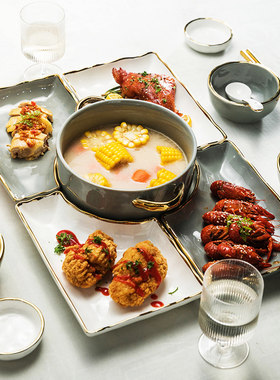 过年方桌方形盘子子碗碟套装北欧陶瓷家用餐具创意组合团圆饭拼盘