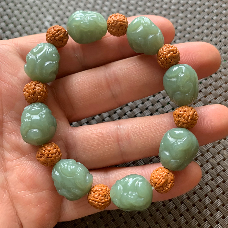 天然真和田玉貔貅手串新疆且末蓝貔貅手链山料玉雕瑞兽文玩手串